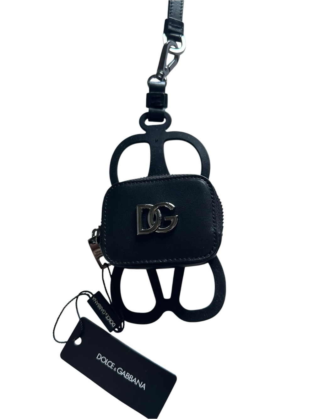 Dolce & Gabbana DG Logo Black Calfskin Leather Coin Purse Lanyard Wallet NWT - Picture 9 of 15